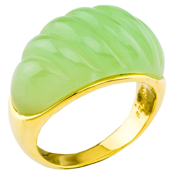 14K Gold Carved Green Jade Ring