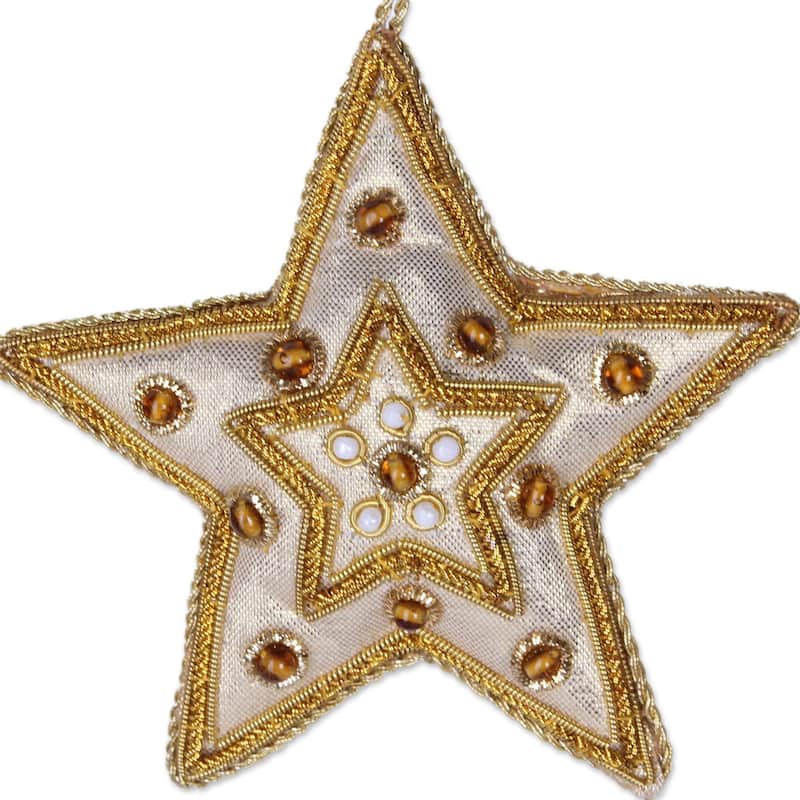 Set of 5 Handcrafted Beadwork 'Glorious Star' Ornaments (India)