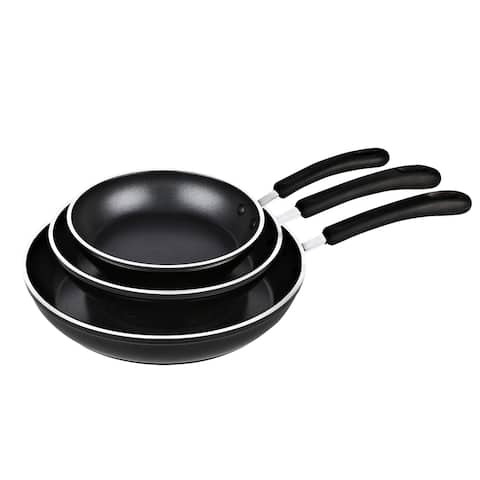 Cook N Home 3 Piece Frying Pan/Saute Pan Set with Nonstick Coating, Induction Compatible Bottom, 8"/10"/12", Black