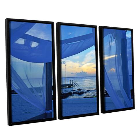 Kathy Yates's 'Sunset Sea View' 3 Piece Floater Framed Canvas Set - Multi