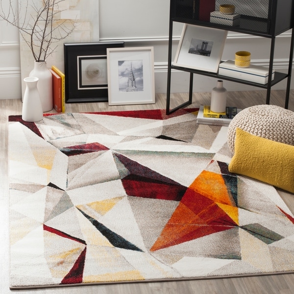 Safavieh Porcello Modern Abstract Light Grey/ Orange Rug - 8' x 10'