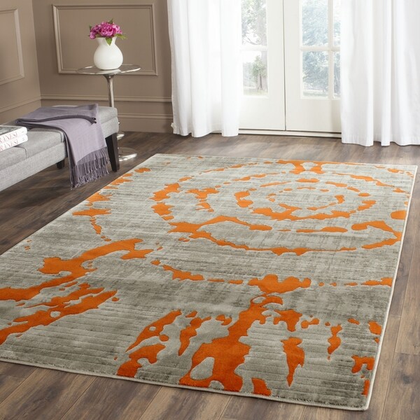 Safavieh Porcello Abstract Contemporary Light Grey/ Orange Rug - 10' x 14'