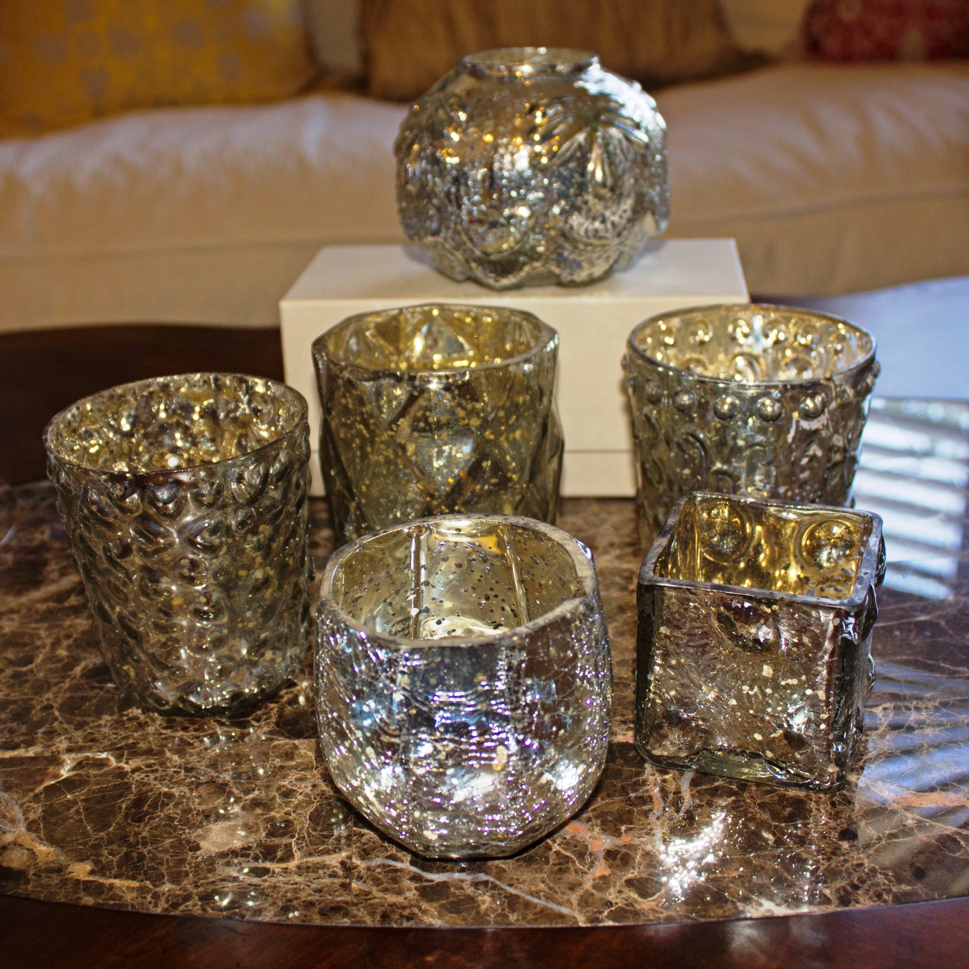 metallic glass candle holders