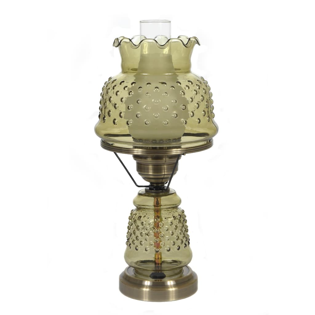 Hurricane Style 1-light Antique Brass Green Table Lamp
