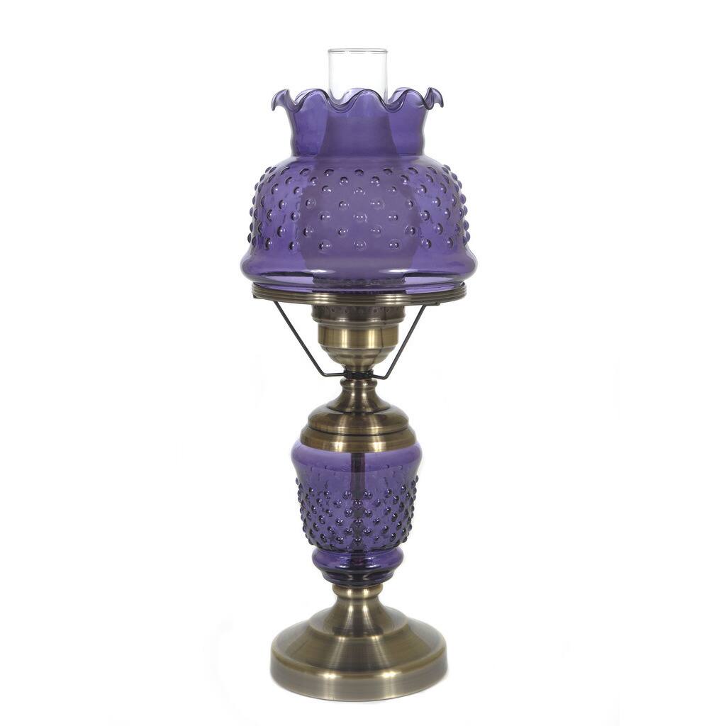 Hurricane Style 1-light Antique Brass Purple Table Lamp