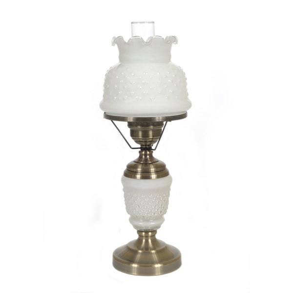 Hurricane Style 1-light Antique Brass Opal White Table Lamp