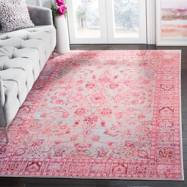 Safavieh Valencia Fuchsia/ Multi Overdyed Distressed Silky Polyester Rug - 8' x 10'