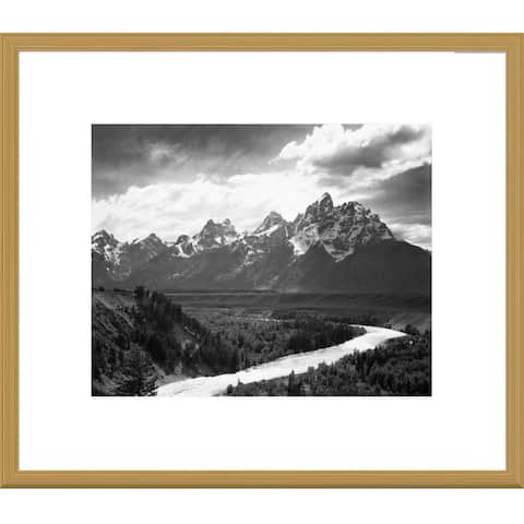 Global Gallery, Ansel Adams 'View from river valley towards snow covered mountains, river in foreground, Grand Teton
