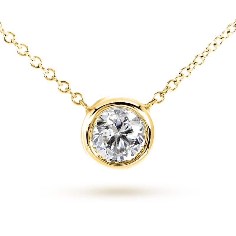 Kobelli 0.50 Carat Moissanite 14k Solid Gold Round Bezel Solitaire Lucy Necklace (GH/VS) - Yellow