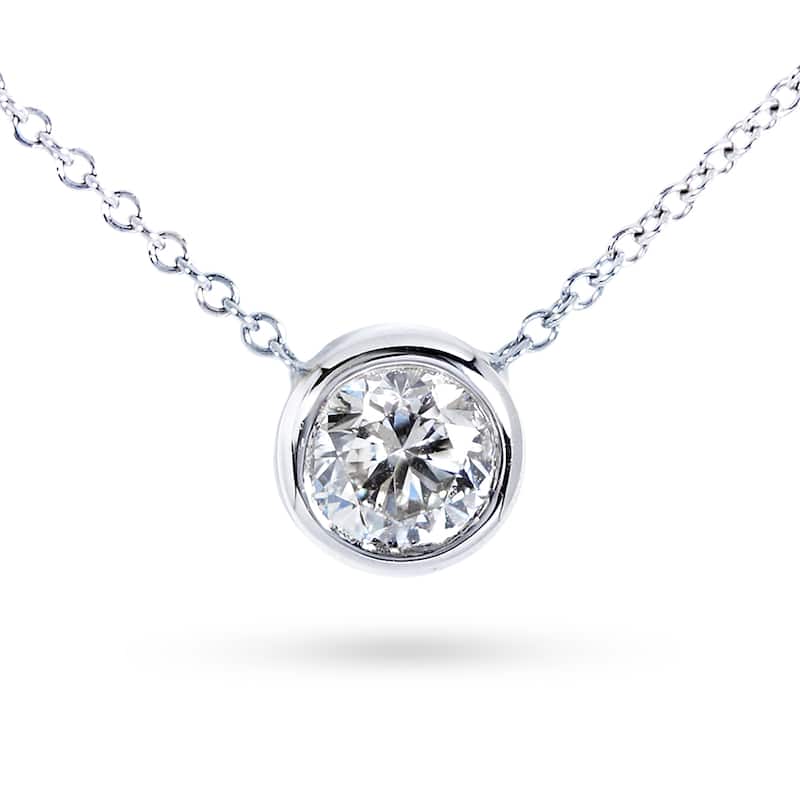 Kobelli 0.50 Carat Moissanite 14k Solid Gold Round Bezel Solitaire Lucy Necklace (GH/VS) - White