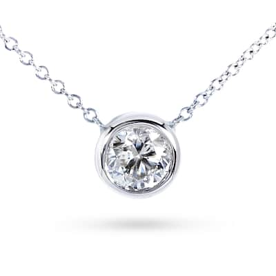 Kobelli 0.50 Carat Moissanite 14k Solid Gold Round Bezel Solitaire Lucy Necklace (GH/VS)