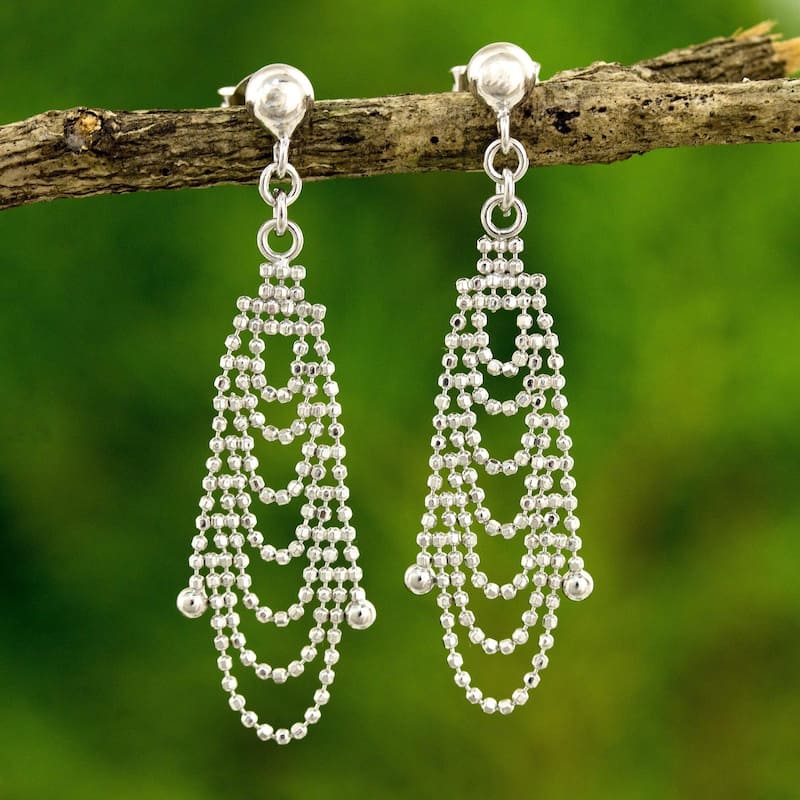 Handmade Sterling Silver 'Grand Dame' Earrings (Thailand) - 1.7L*0.6W