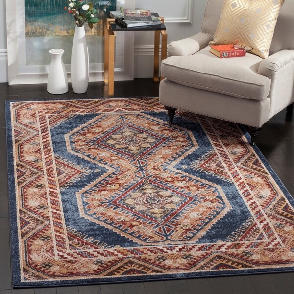 Safavieh Bijar Traditional Oriental Royal Blue/ Rust Distressed Rug - 8' x 10'