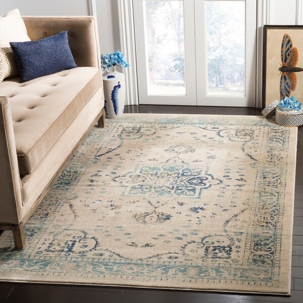 Safavieh Evoke Vintage Oriental Medallion Beige/ Turquoise Distressed Rug - 8' x 10'