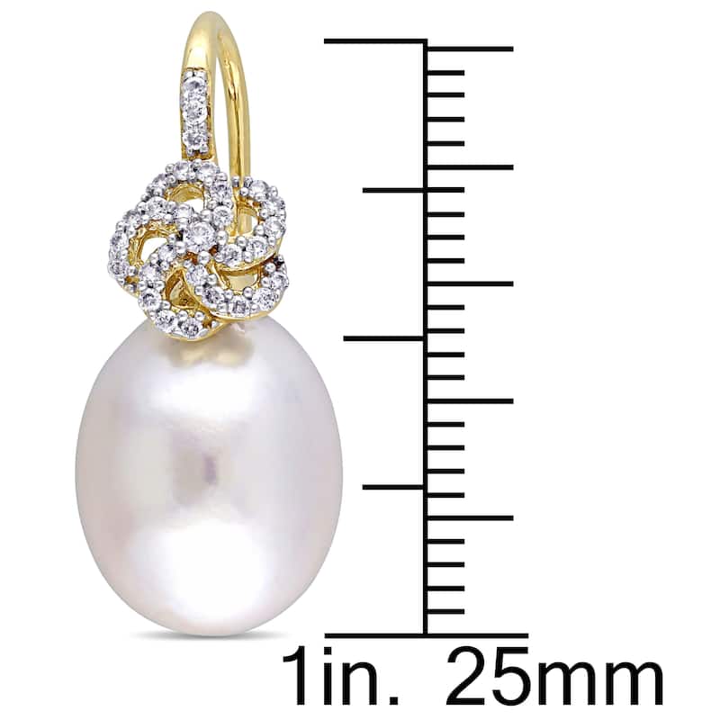 Miadora Signature Collection 14k Yellow Gold Cultured South Sea Pearl and 1/4ct TDW Diamond Flower Drop Earrings (G-H, SI1-SI2)