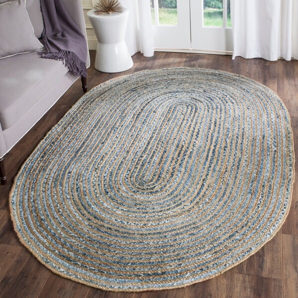 Safavieh Cape Cod Handmade Natural / Blue Jute Natural Fiber Rug - 9' x 12'