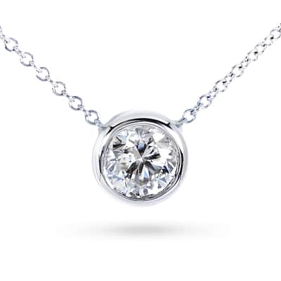Annello by Kobelli 14k Gold 1ct Moissanite (GH) Round Bezel Solitaire Necklace