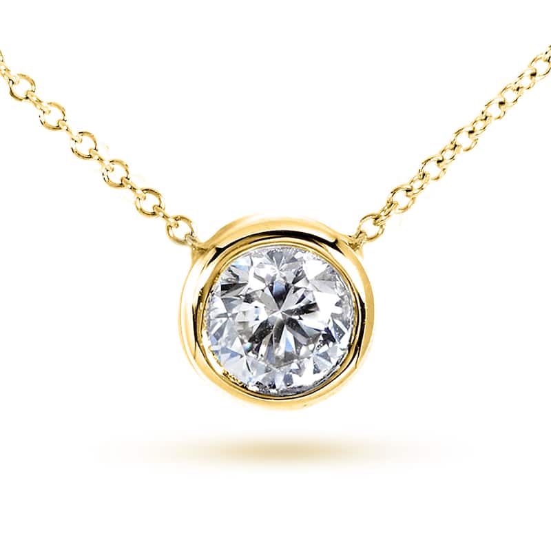 Annello by Kobelli 14k Gold 1 1/2ct Kobelli Moissanite (GH) Round Bezel Solitaire Necklace (GH/VS) - Yellow