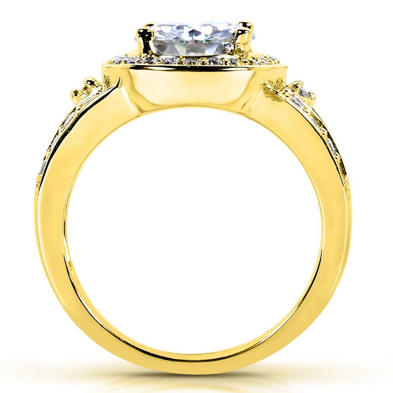 Annello by Kobelli 14k Yellow Gold 2ct TGW Round Moissanite and Diamond Halo Bridal Ring 2-Piece Set