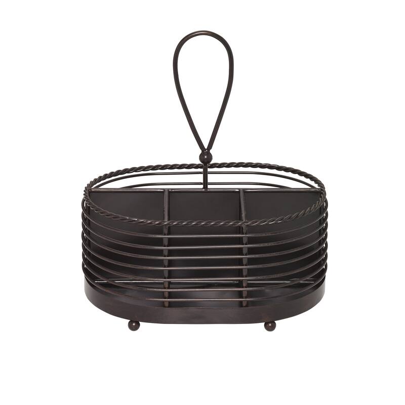 Gourmet Basics Antique Black Finish Rope Napkin Flatware Caddy