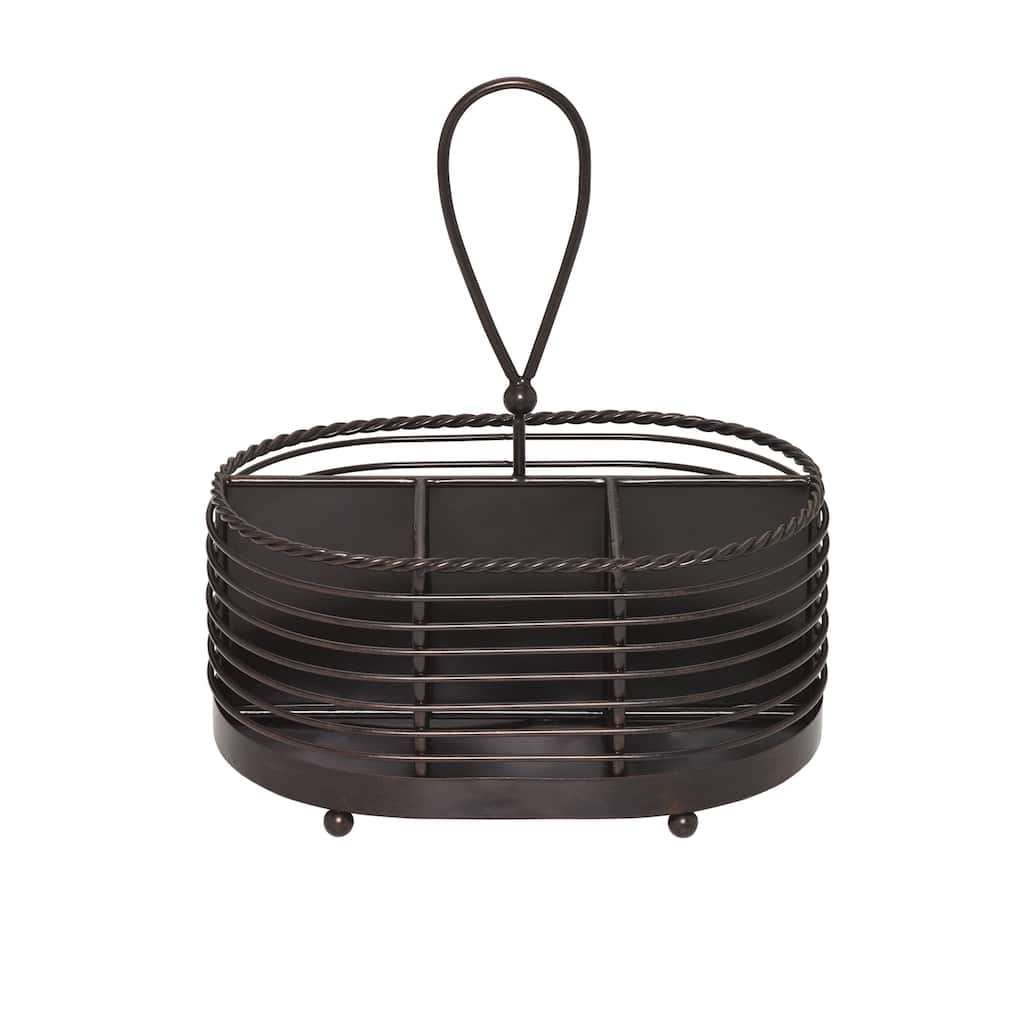 Gourmet Basics Antique Black Finish Rope Napkin Flatware Caddy