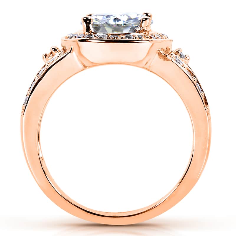 Annello by Kobelli 14k Rose Gold 2ct TGW Round Moissanite and Diamond Halo Bridal Ring 2-Piece Set