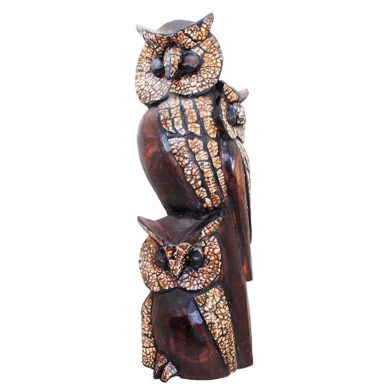 Statue of an Owl Family Embellished with Eggshell