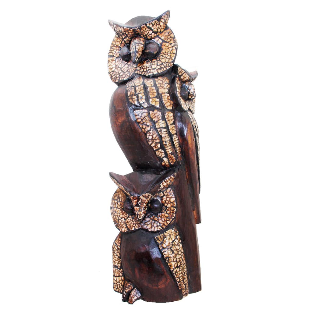 Statue of an Owl Family Embellished with Eggshell