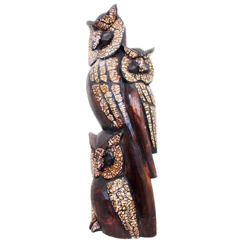 Statue of an Owl Family Embellished with Eggshell