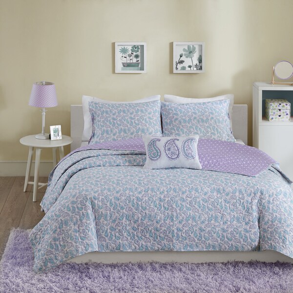 Mi Zone Lizzy Aqua Cotton 4-piece Coverlet Set