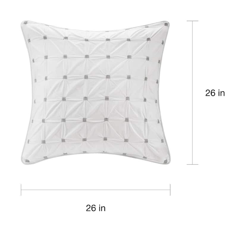 INK+IVY Jane White Embroidered Tufted Cotton Percale 26 x 26-inch Euro Sham Hidden Zipper Closure
