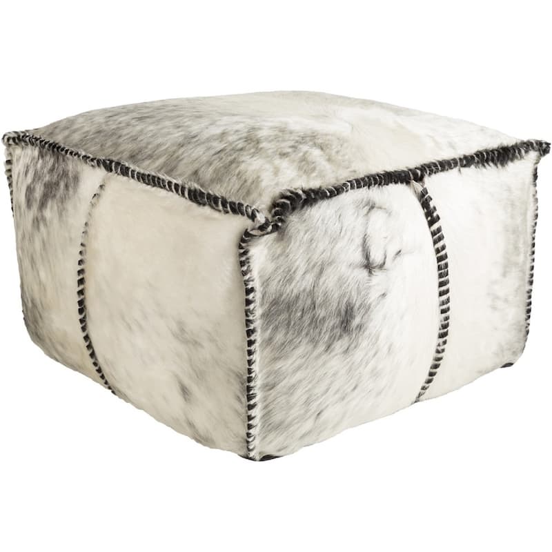 Angela Animal Pattern Square Hair On Hide Leather Pouf - Grey