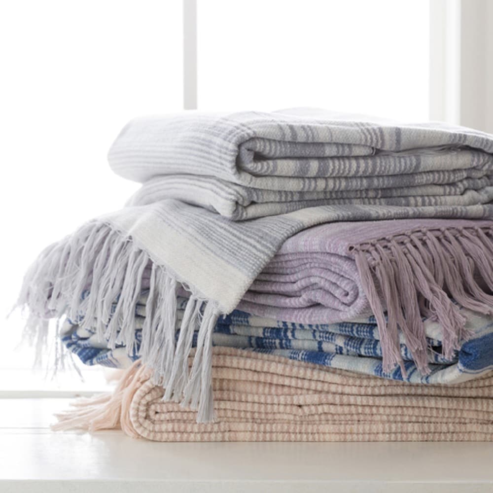 Striped Throw Blanket Cotton Rich Soft Rejuvenated 150 x 200cm 330 gr/m2 