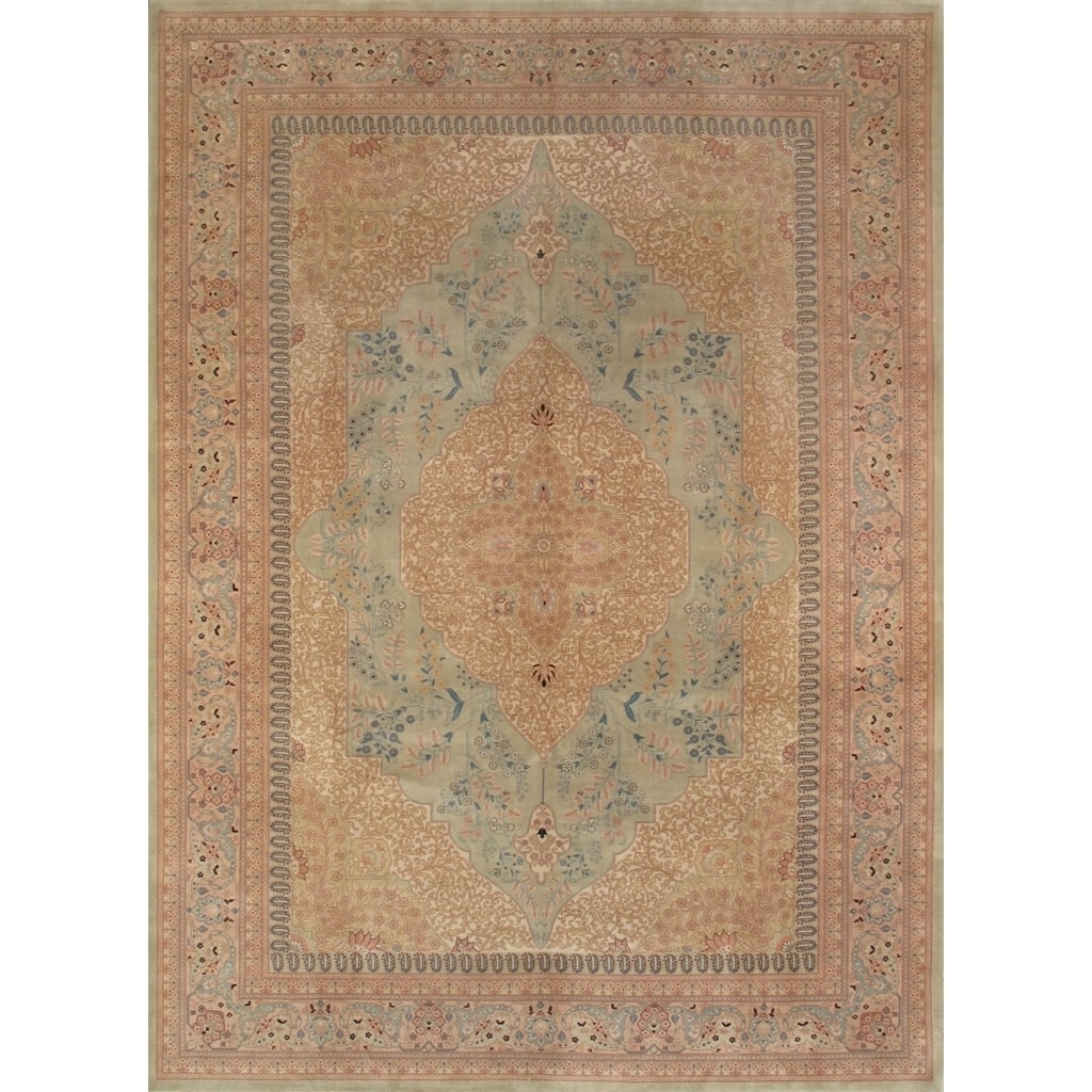 Pasargad Tabriz Hand-Knotted S.Green-L.Peach Wool Rug - 9'11" x 13'8"