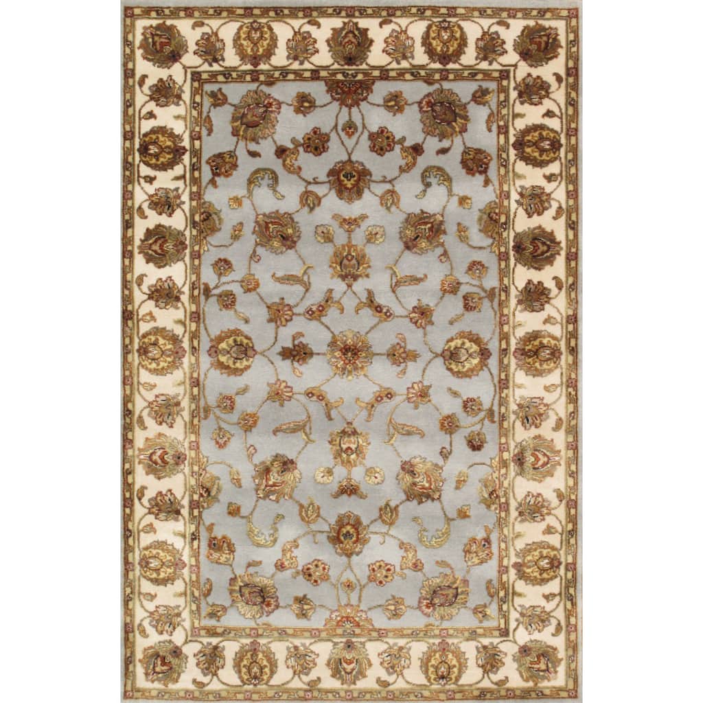 Pasargad Agra PPS-61 Hand-Knotted Light Blue-Ivory Silk and Wool Rug (4' x 6') - 4' x 6'