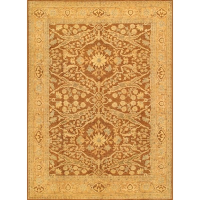 Pasargad Ferehan Hand-Knotted Brown-Gold Wool Rug (9' x 12') - 9' x 12'