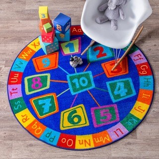 Nuloom Geometric Blue Contemporary Number Alphabet Circles Kids Area ...