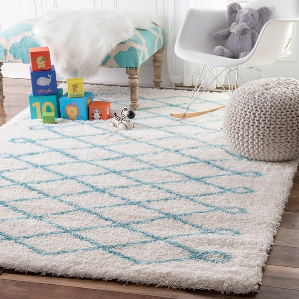 nuLOOM Soft and Plush Cloudy Shag Diamond Kids Nursery Baby Blue Rug