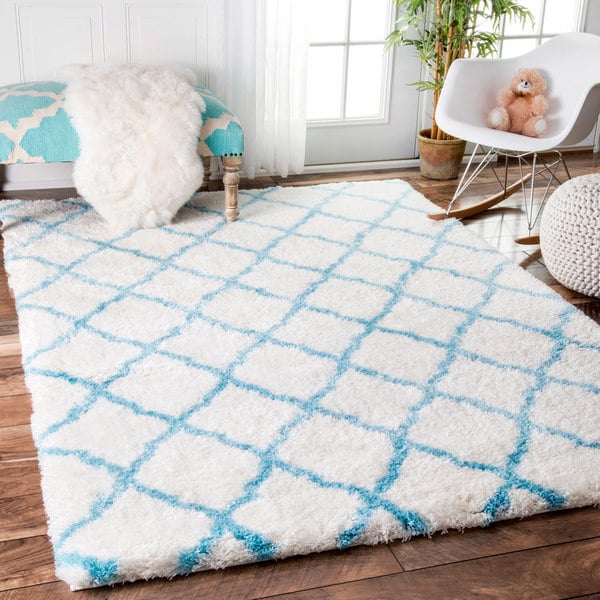 nuLOOM Soft and Plush Cloudy Shag Trellis Baby Blue Rug (8' x 10