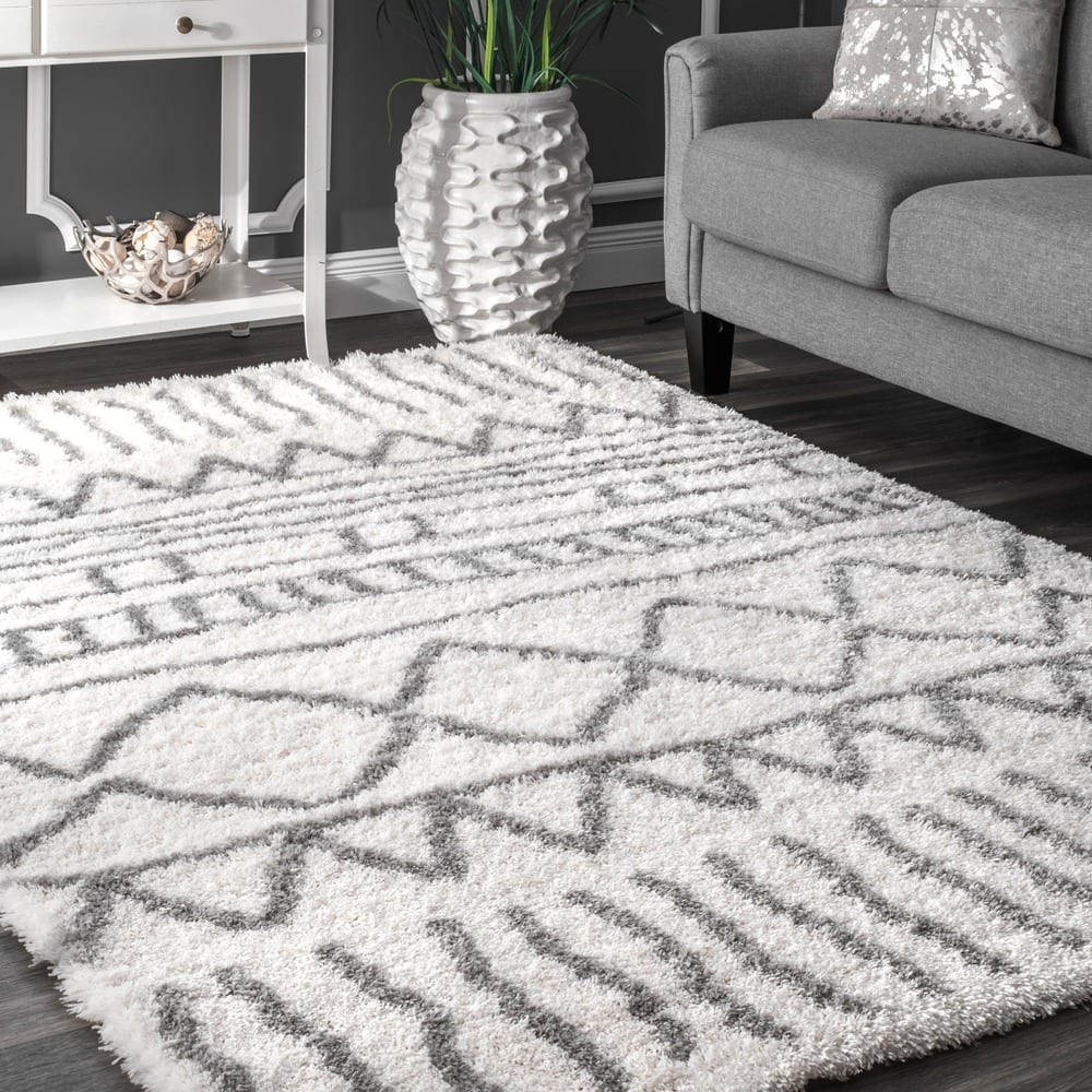 Nuloom Cloudy Shag Moroccan Geometric Grey Rug