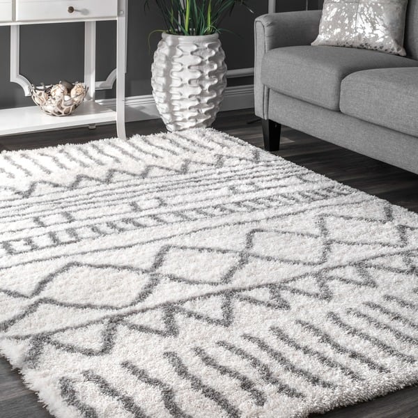 slide 2 of 13, Nuloom Cloudy Shag Moroccan Geometric Grey Rug