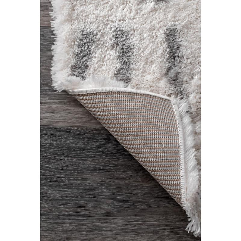 Nuloom Cloudy Shag Moroccan Geometric Grey Rug