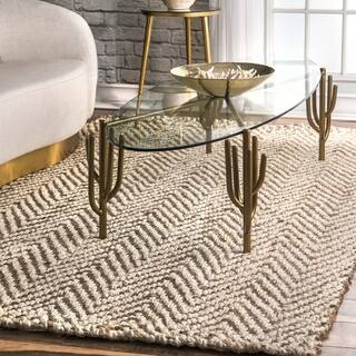 slide 1 of 1, nuLOOM Handmade Eco Natural Fiber Jute Chevron Ivory Rug (7'6 x 9'6)