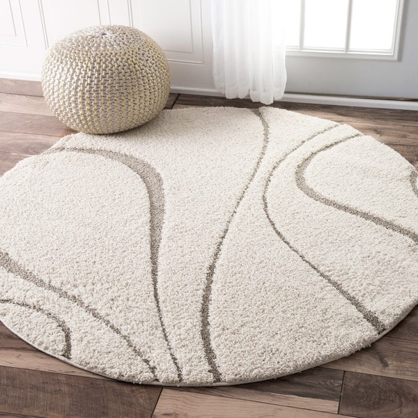 Shop nuLOOM Soft and Plush Curves Ivory and Beige Round Shag Rug - 5 ...