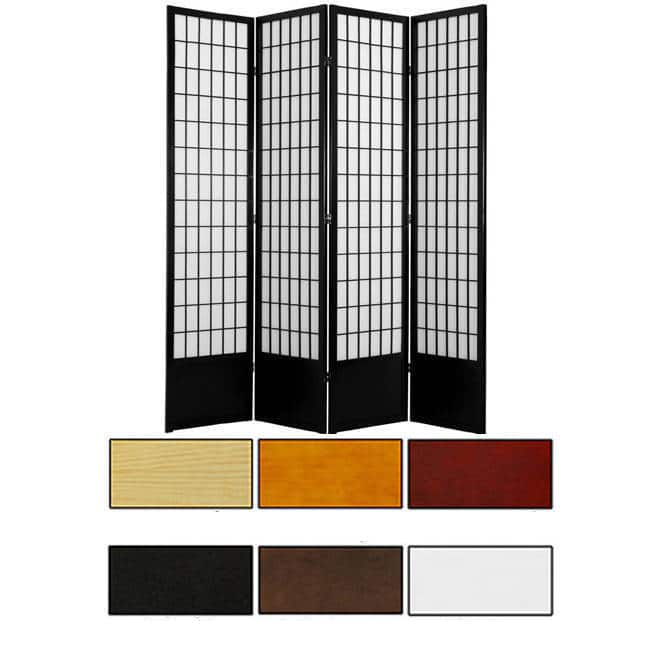 Handmade Wood and Rice Paper Windowpane 84-inch Shoji Screen (China) - 4 Panel Black