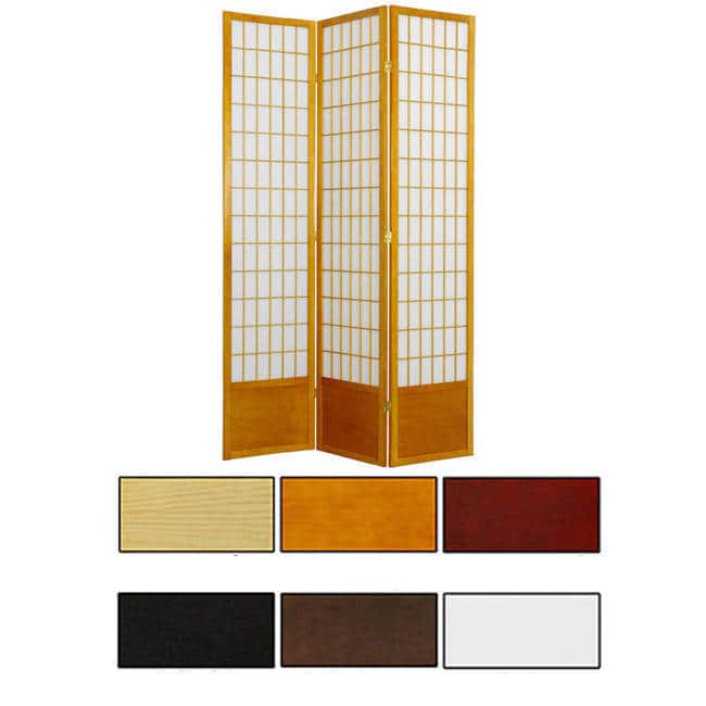 Handmade Wood and Rice Paper Windowpane 84-inch Shoji Screen (China) - 3 Panel Honey