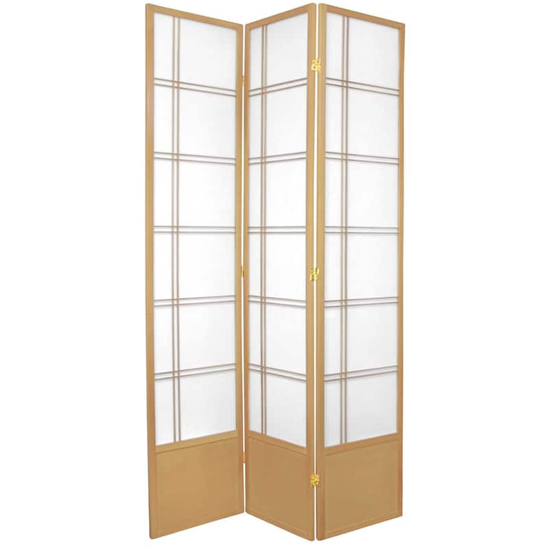Handmade 84-inch Double-cross Wood/Rice-paper Shoji Screen (China) - 3 Panel Natural