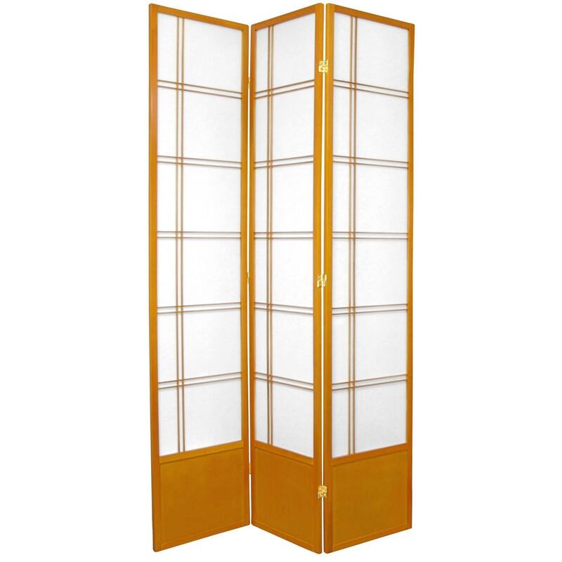 Handmade 84-inch Double-cross Wood/Rice-paper Shoji Screen (China) - 3 Panel Honey
