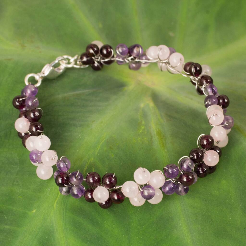 Handmade Silver Plate 'Plum Blossoms' Multi-gemstone Bracelet (Thailand)