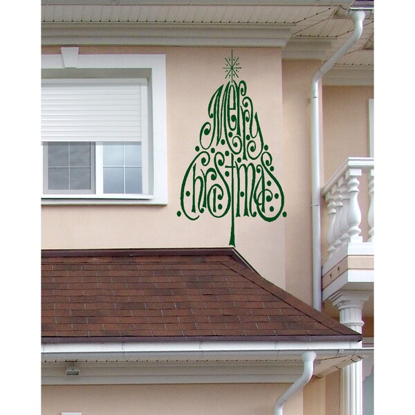 Shop Merry Christmas and Christmas Tree Wall Art Sticker Decal Green